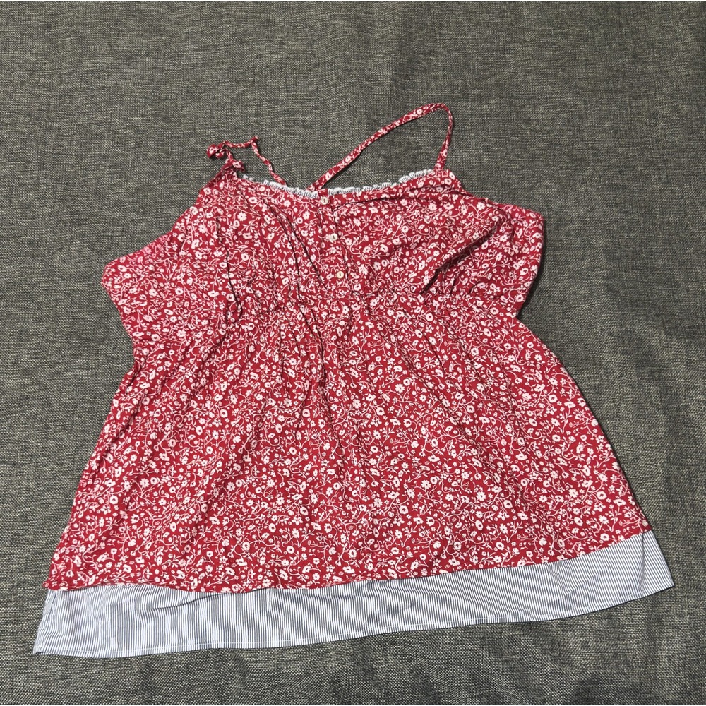 Maurices Women's 4 Cami Top Red Floral Smocked Empire Waist Cotton